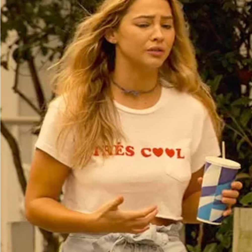 White Graphic Short Sleeve Tee with Red Print